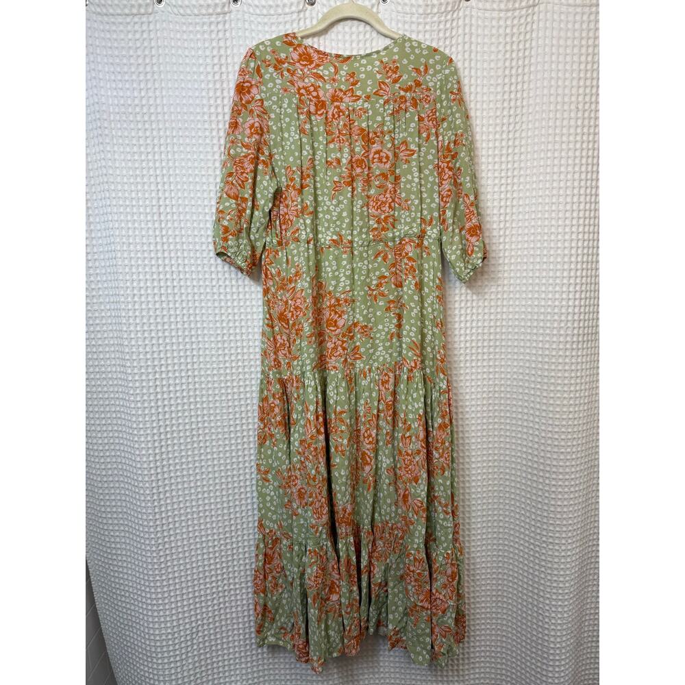 Anthropologie Abel The Label Green Orange Maxi Dress Sz M - Picture 6 of 7
